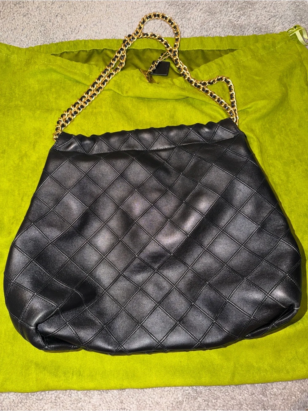 Tory Burch Black Fleming Quilted Leather Hobo Bag